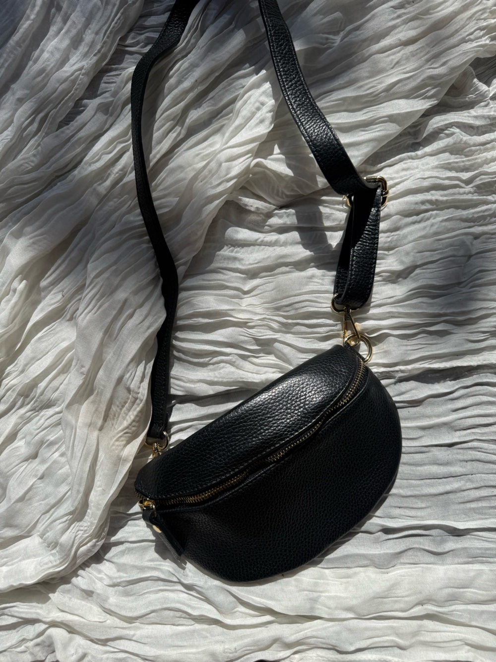 Classic Black Leather Crossbody Bag with Gold Hardware